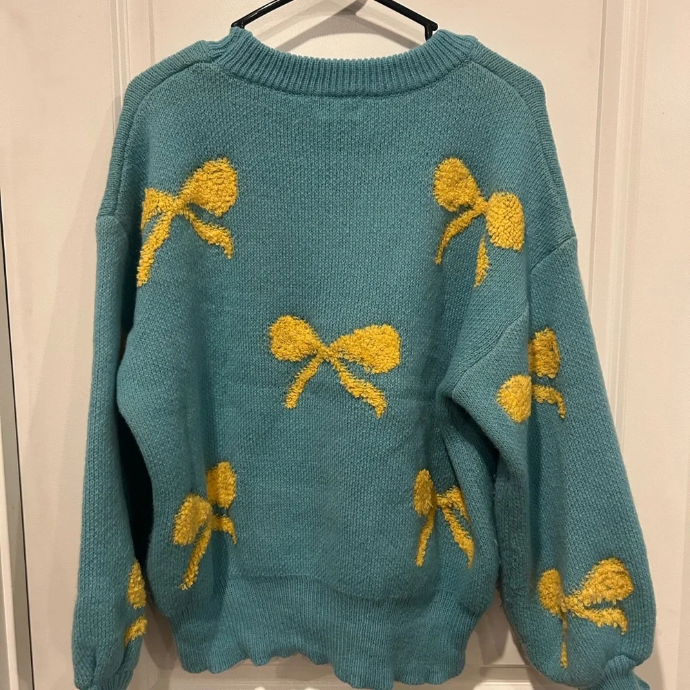 POL Teal Sweater with Yellow Bows - Picture 2 of 3